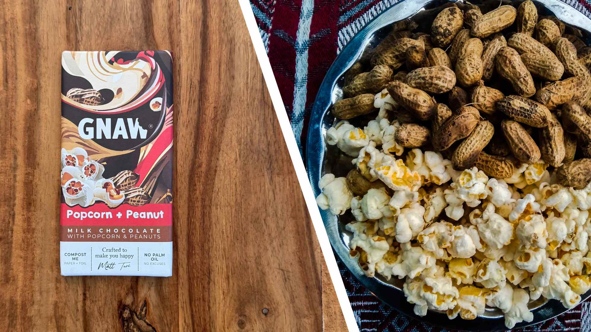 Popcorn and Peanut chocolate bar by Gnaw