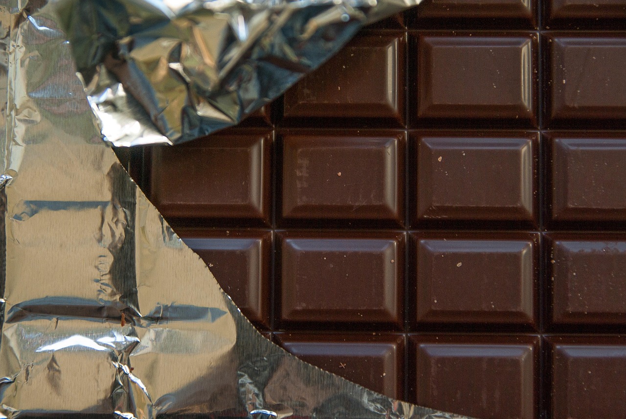 Dark chocolate bar in foil
